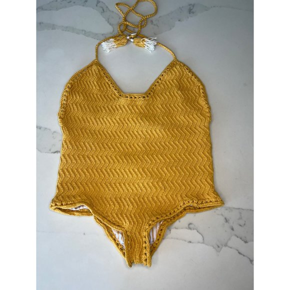 She Made Me crocheted one piece swimsuit yellow size SM - Picture 5 of 14